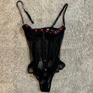 Victoria's Secret Vintage 90s Size 34B Black Floral Sheer Teddy Lingerie